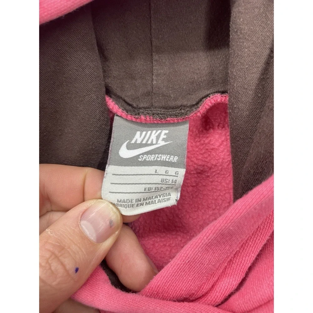 VTG Nike‎ Hoodie Womens Large Pink Embroidered Check Swoosh Pullover Y2K